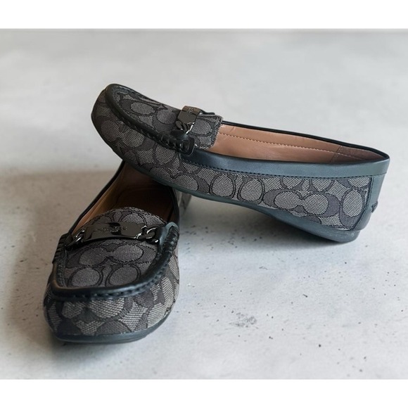 Coach Shoes - Coach Black Gray Signature Logo Jacquard Loafer Flats Women's Slip-On Sz 8.5 B